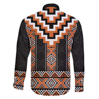 Orange Taniko Pattern Aotearoa Family Matching Off Shoulder Short Dress and Hawaiian Shirt Niho Taniwha Mix Poutama LT14