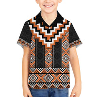 Orange Taniko Pattern Aotearoa Family Matching Summer Maxi Dress and Hawaiian Shirt Niho Taniwha Mix Poutama LT14