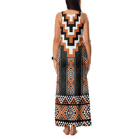 Orange Taniko Pattern Aotearoa Family Matching Tank Maxi Dress and Hawaiian Shirt Niho Taniwha Mix Poutama LT14