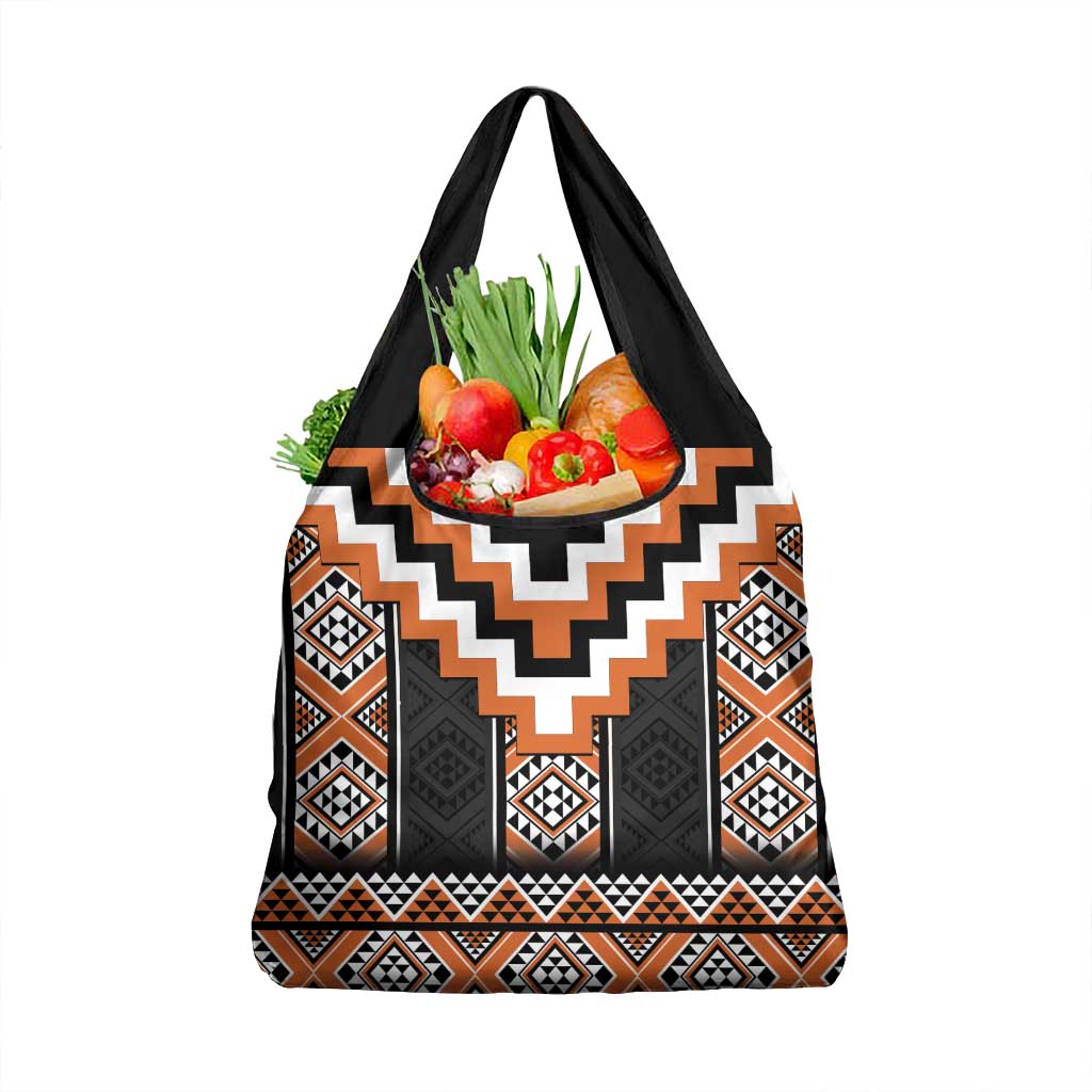 Orange Taniko Pattern Aotearoa Grocery Bag Niho Taniwha Mix Poutama LT14 1-pack One Size Orange - Polynesian Pride