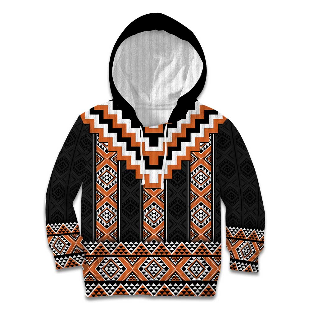 Orange Taniko Pattern Aotearoa Kid Hoodie Niho Taniwha Mix Poutama LT14 Hoodie Orange - Polynesian Pride