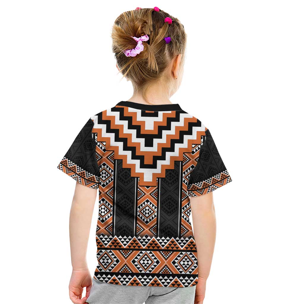 Orange Taniko Pattern Aotearoa Kid T Shirt Niho Taniwha Mix Poutama LT14