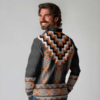 Orange Taniko Pattern Aotearoa Long Sleeve Polo Shirt Niho Taniwha Mix Poutama LT14