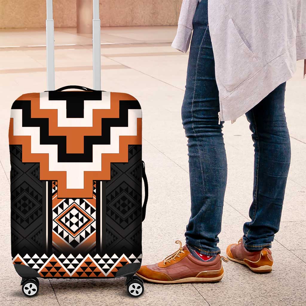 Orange Taniko Pattern Aotearoa Luggage Cover Niho Taniwha Mix Poutama LT14 Orange - Polynesian Pride