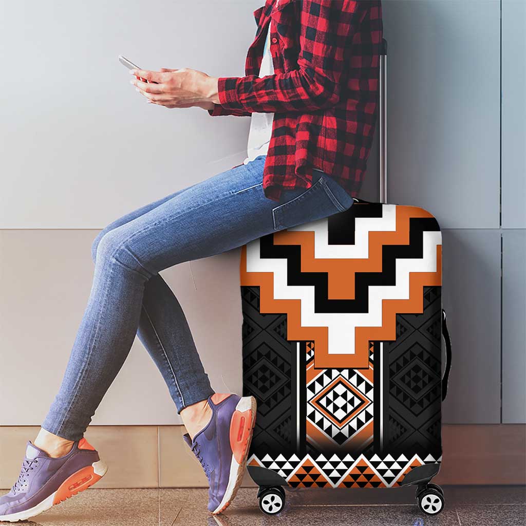 Orange Taniko Pattern Aotearoa Luggage Cover Niho Taniwha Mix Poutama
