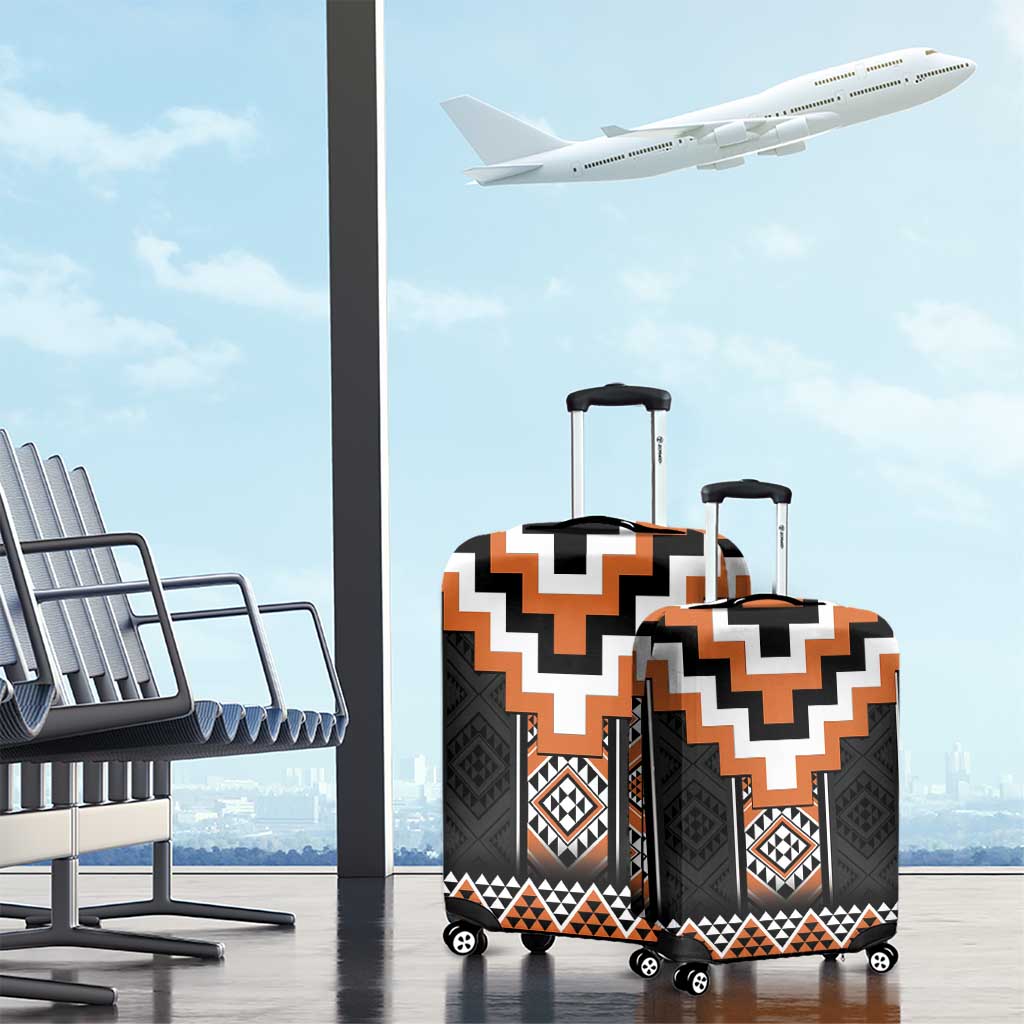 Orange Taniko Pattern Aotearoa Luggage Cover Niho Taniwha Mix Poutama