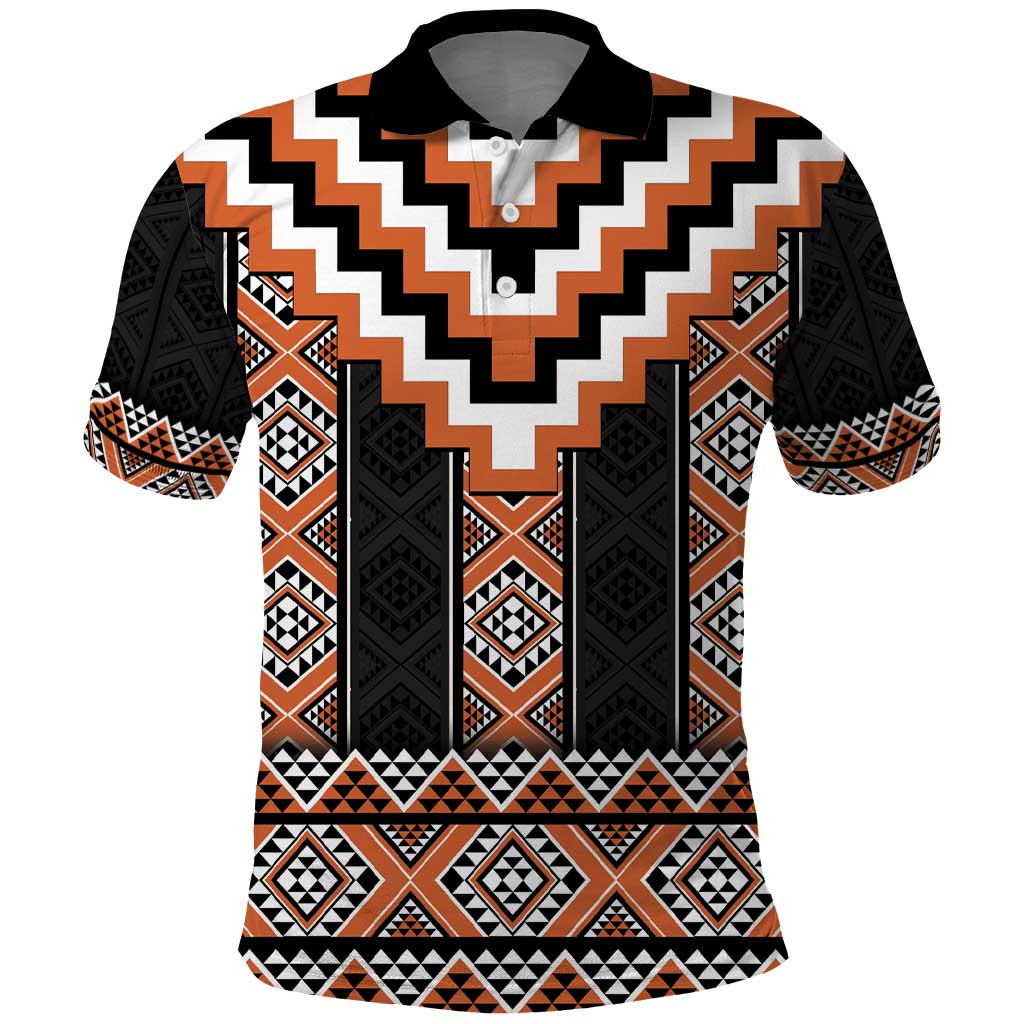 Orange Taniko Pattern Aotearoa Polo Shirt Niho Taniwha Mix Poutama LT14