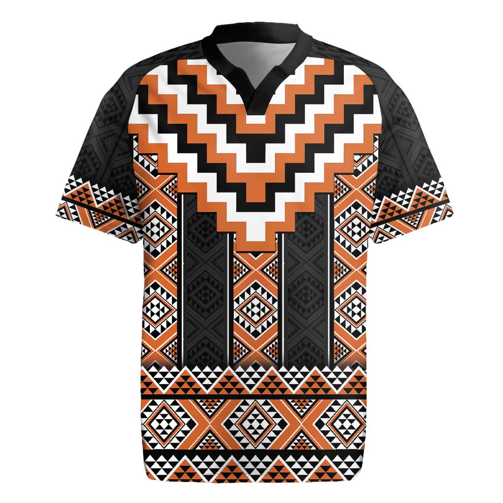 Orange Taniko Pattern Aotearoa Rugby Jersey Niho Taniwha Mix Poutama LT14 Orange - Polynesian Pride