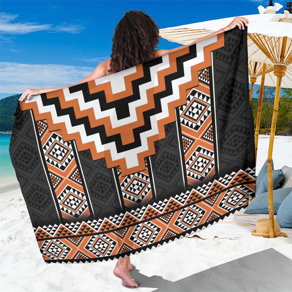 Orange Taniko Pattern Aotearoa Sarong Niho Taniwha Mix Poutama LT14 One Size 44 x 66 inches Orange - Polynesian Pride