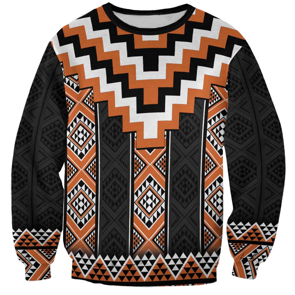 Orange Taniko Pattern Aotearoa Sweatshirt Niho Taniwha Mix Poutama LT14 Unisex Orange - Polynesian Pride