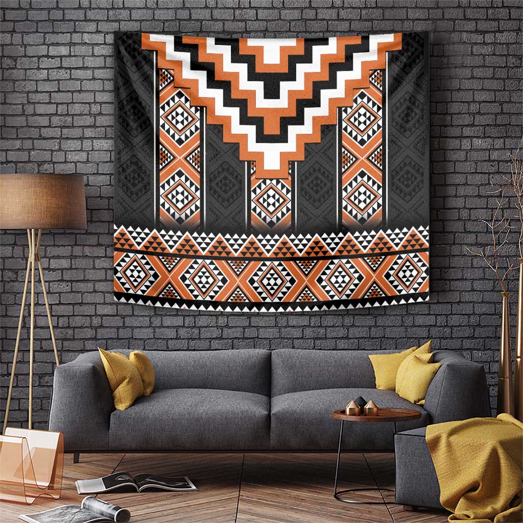 Orange Taniko Pattern Aotearoa Tapestry Niho Taniwha Mix Poutama LT14 Orange - Polynesian Pride