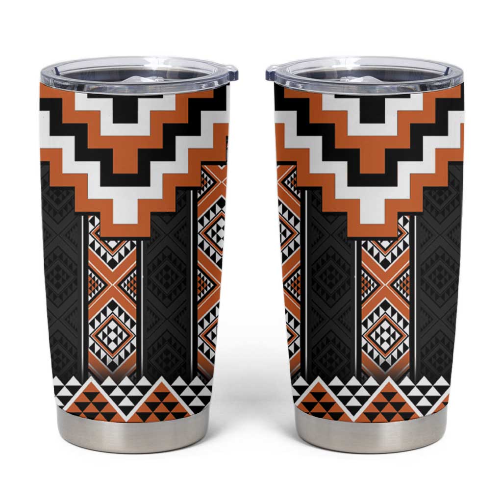Orange Taniko Pattern Aotearoa Tumbler Cup Niho Taniwha Mix Poutama LT14 Orange - Polynesian Pride
