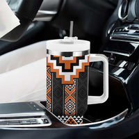Orange Taniko Pattern Aotearoa Tumbler With Handle Niho Taniwha Mix Poutama LT14