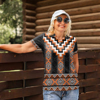 Orange Taniko Pattern Aotearoa Women Polo Shirt Niho Taniwha Mix Poutama LT14