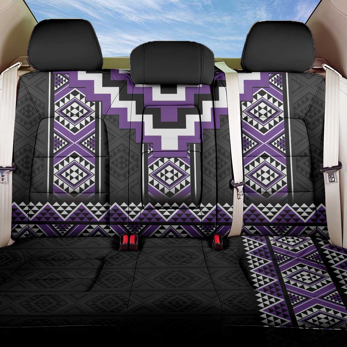 Purple Taniko Pattern Aotearoa Back Car Seat Cover Niho Taniwha Mix Poutama LT14 One Size Purple - Polynesian Pride