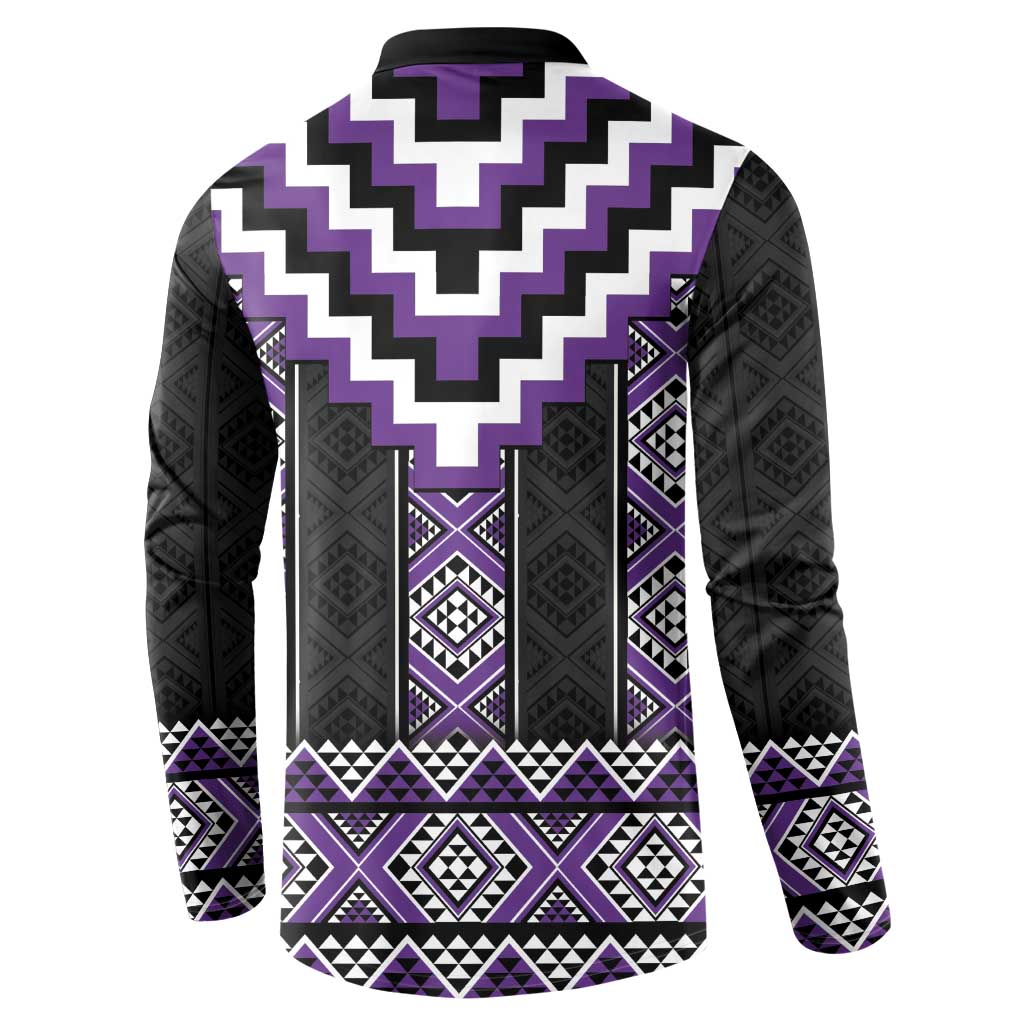 Purple Taniko Pattern Aotearoa Button Sweatshirt Niho Taniwha Mix Poutama LT14