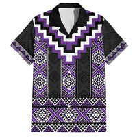 Purple Taniko Pattern Aotearoa Family Matching Long Sleeve Bodycon Dress and Hawaiian Shirt Niho Taniwha Mix Poutama LT14 Dad's Shirt - Short Sleeve Purple - Polynesian Pride