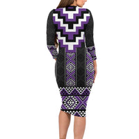 Purple Taniko Pattern Aotearoa Family Matching Long Sleeve Bodycon Dress and Hawaiian Shirt Niho Taniwha Mix Poutama LT14 - Polynesian Pride