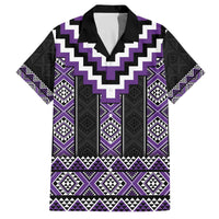 Purple Taniko Pattern Aotearoa Family Matching Off The Shoulder Long Sleeve Dress and Hawaiian Shirt Niho Taniwha Mix Poutama LT14 Dad's Shirt - Short Sleeve Purple - Polynesian Pride