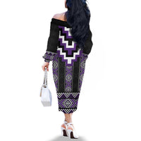 Purple Taniko Pattern Aotearoa Family Matching Off The Shoulder Long Sleeve Dress and Hawaiian Shirt Niho Taniwha Mix Poutama LT14 - Polynesian Pride