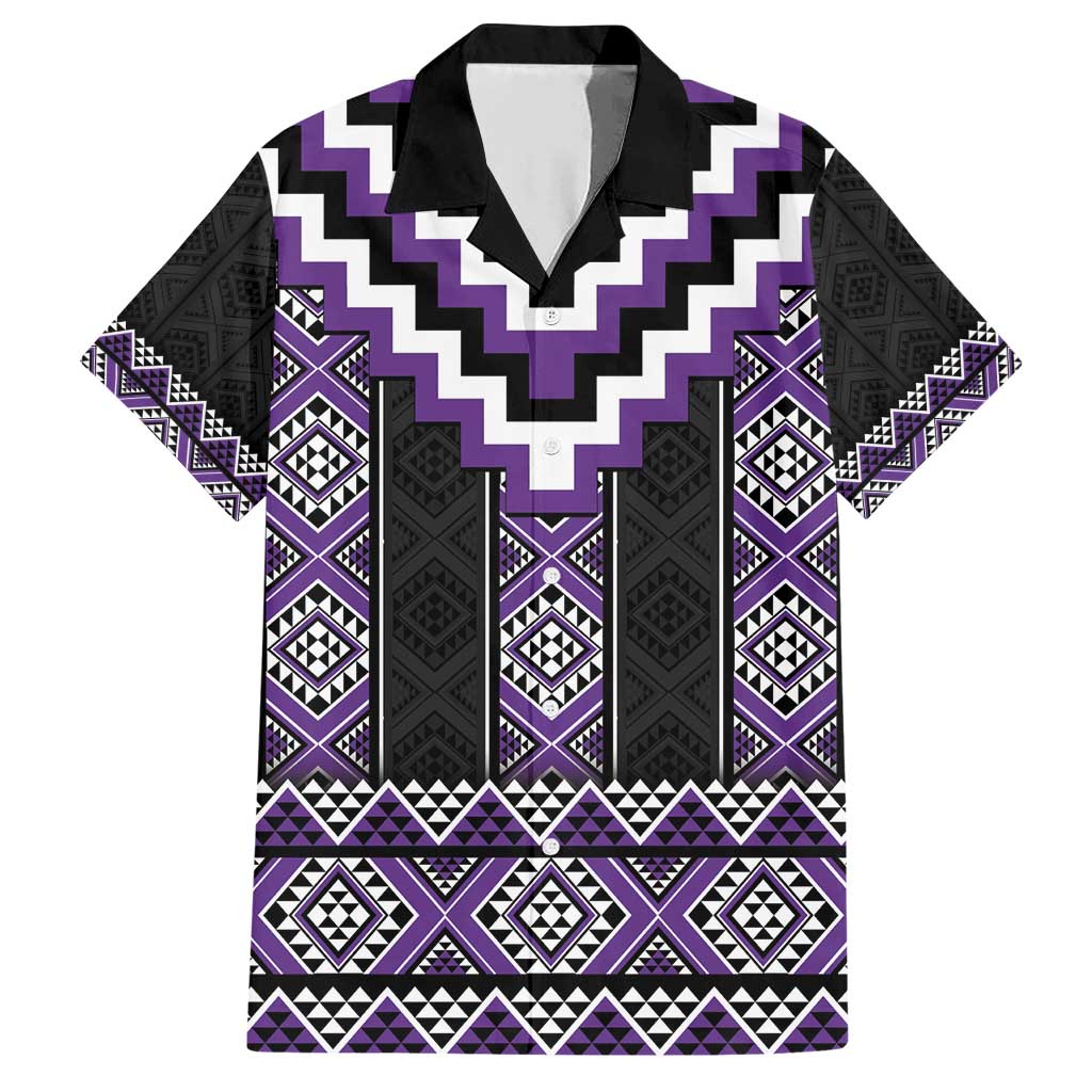 Purple Taniko Pattern Aotearoa Family Matching Short Sleeve Bodycon Dress and Hawaiian Shirt Niho Taniwha Mix Poutama LT14 Dad's Shirt - Short Sleeve Purple - Polynesian Pride