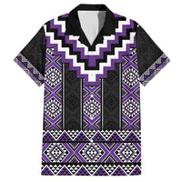 Purple Taniko Pattern Aotearoa Family Matching Short Sleeve Bodycon Dress and Hawaiian Shirt Niho Taniwha Mix Poutama LT14 Dad's Shirt - Short Sleeve Purple - Polynesian Pride