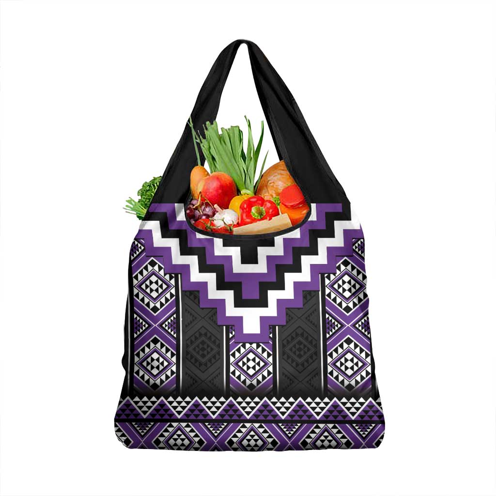 Purple Taniko Pattern Aotearoa Grocery Bag Niho Taniwha Mix Poutama LT14 1-pack One Size Purple - Polynesian Pride