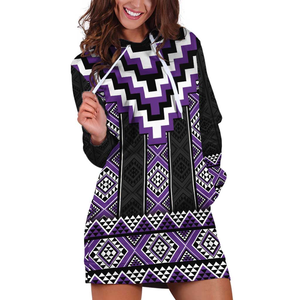 Purple Taniko Pattern Aotearoa Hoodie Dress Niho Taniwha Mix Poutama LT14 Purple - Polynesian Pride