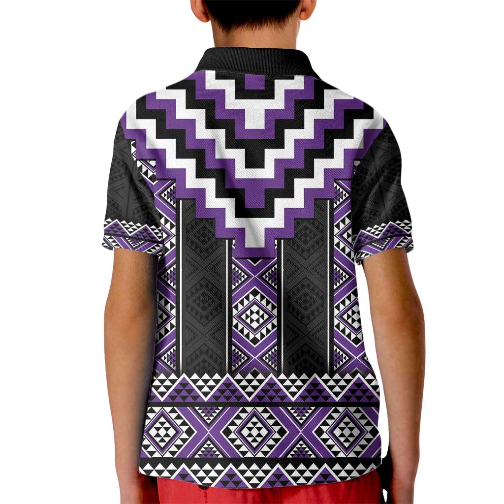 Purple Taniko Pattern Aotearoa Kid Polo Shirt Niho Taniwha Mix Poutama LT14