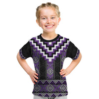 Purple Taniko Pattern Aotearoa Kid T Shirt Niho Taniwha Mix Poutama LT14