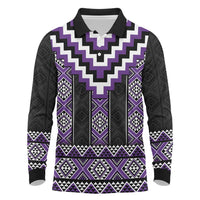 Purple Taniko Pattern Aotearoa Long Sleeve Polo Shirt Niho Taniwha Mix Poutama LT14