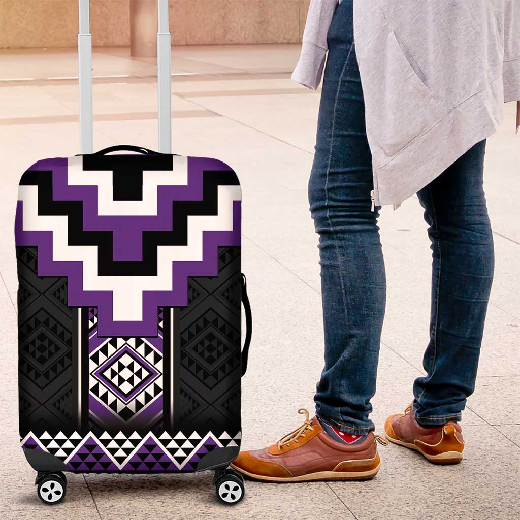 Purple Taniko Pattern Aotearoa Luggage Cover Niho Taniwha Mix Poutama LT14 Purple - Polynesian Pride