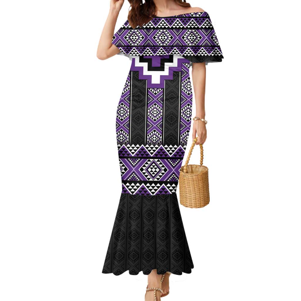 Purple Taniko Pattern Aotearoa Mermaid Dress Niho Taniwha Mix Poutama LT14 Women Purple - Polynesian Pride