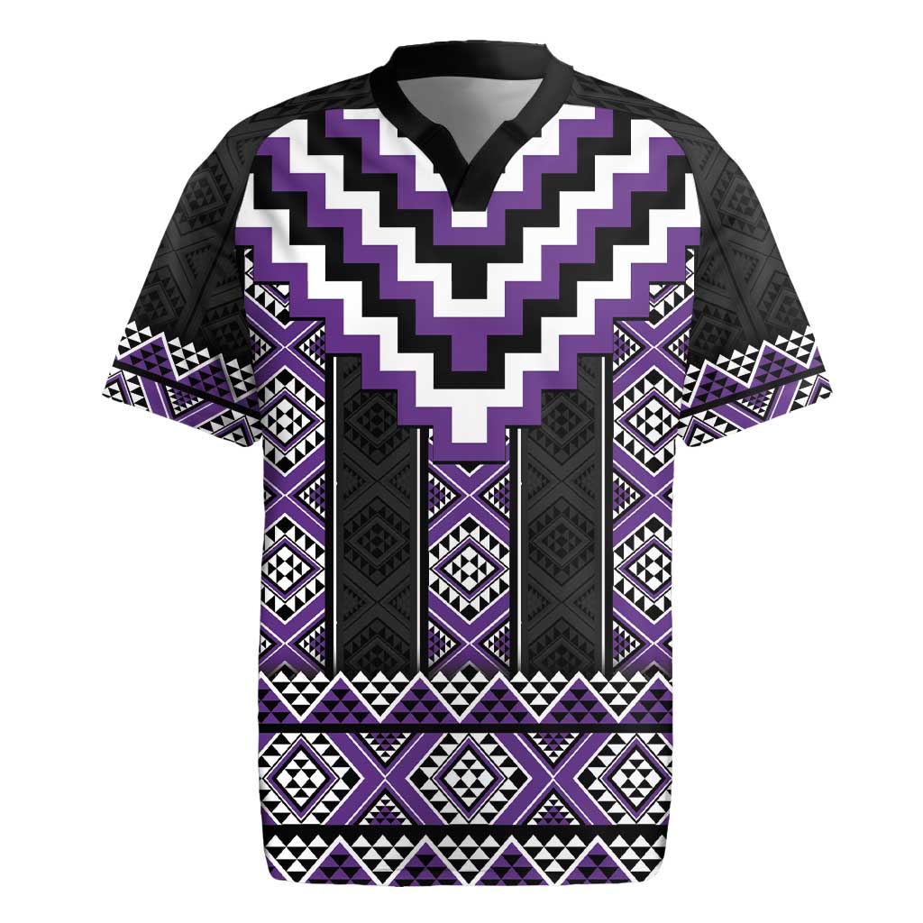 Purple Taniko Pattern Aotearoa Rugby Jersey Niho Taniwha Mix Poutama LT14 Purple - Polynesian Pride