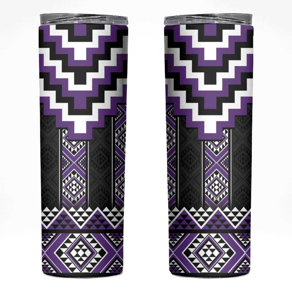 Purple Taniko Pattern Aotearoa Skinny Tumbler Niho Taniwha Mix Poutama LT14 Purple - Polynesian Pride