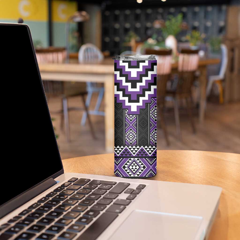 Purple Taniko Pattern Aotearoa Skinny Tumbler Niho Taniwha Mix Poutama LT14