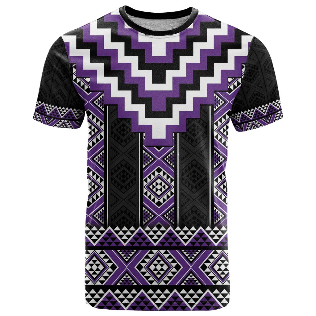 Purple Taniko Pattern Aotearoa T Shirt Niho Taniwha Mix Poutama LT14