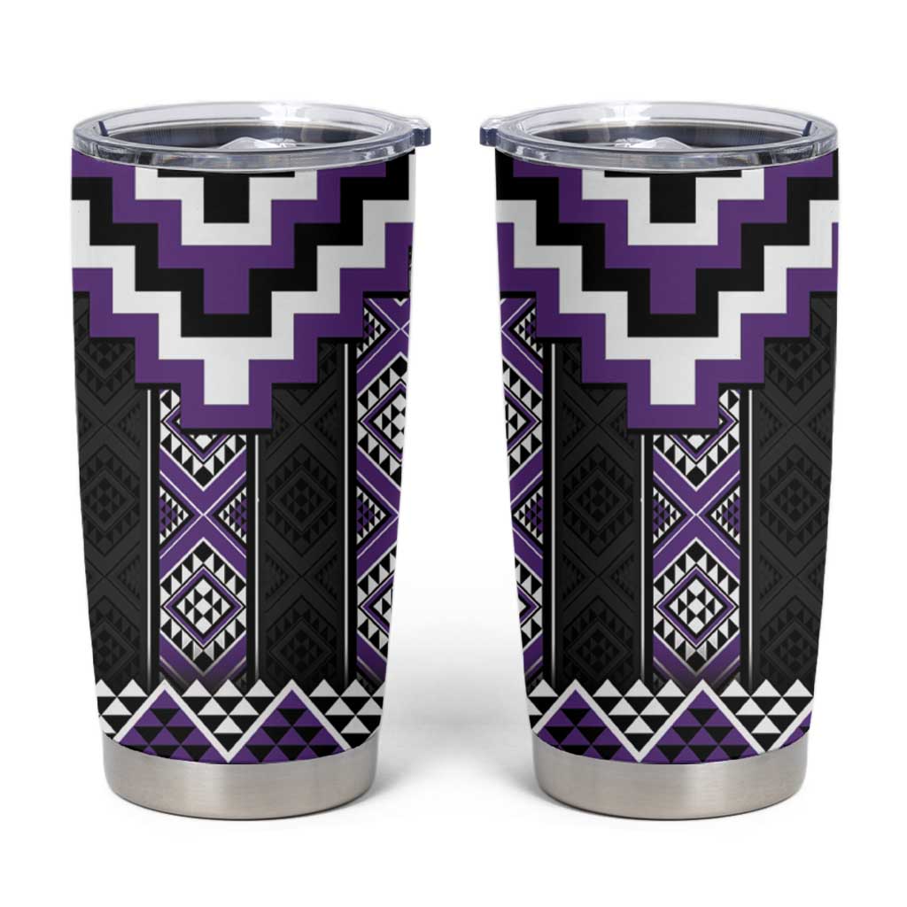 Purple Taniko Pattern Aotearoa Tumbler Cup Niho Taniwha Mix Poutama LT14 Purple - Polynesian Pride