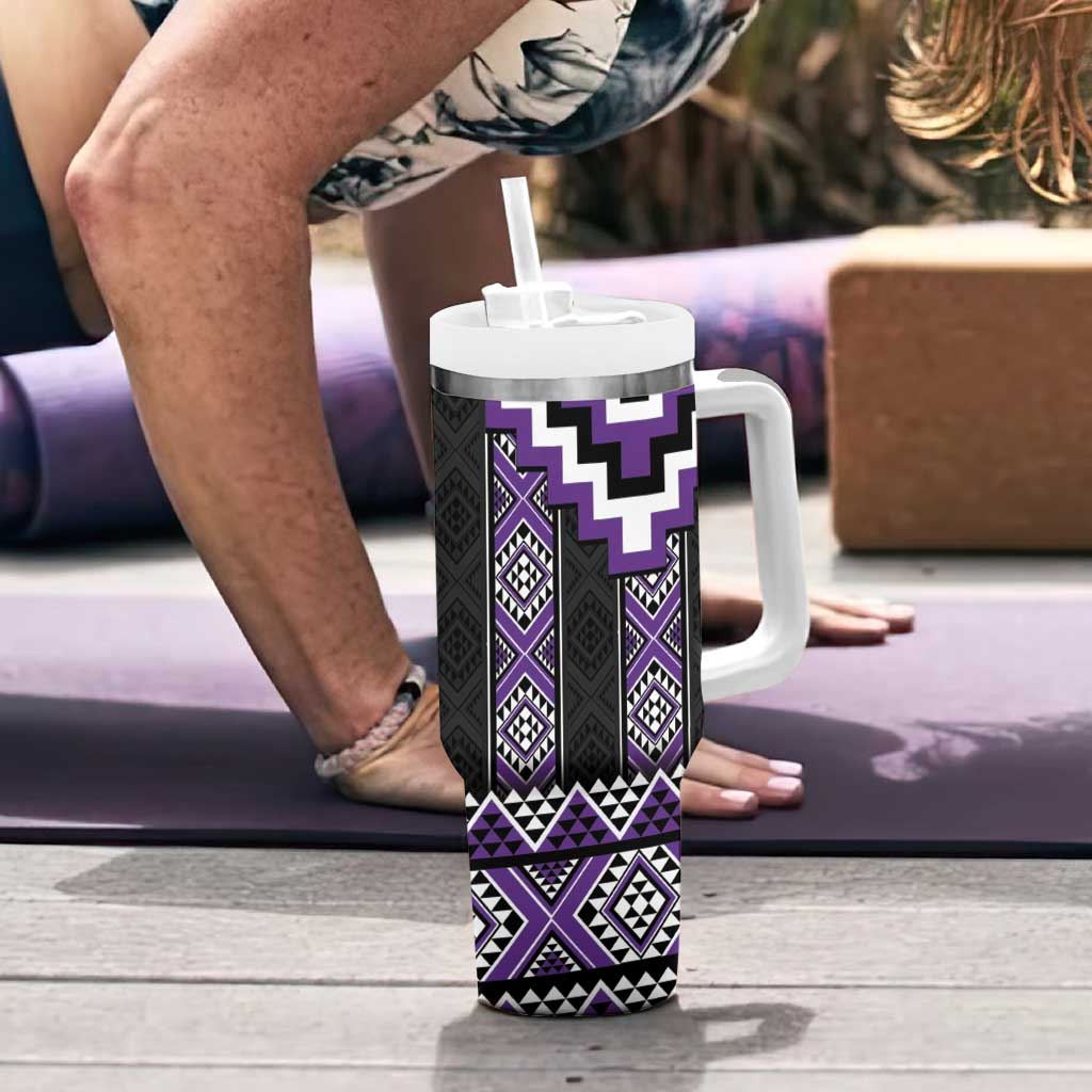 Purple Taniko Pattern Aotearoa Tumbler With Handle Niho Taniwha Mix Poutama LT14
