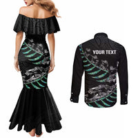 Custom New Zealand Silver Fern Rugby Couples Matching Mermaid Dress and Long Sleeve Button Shirt Aotearoa Kiwi Maori Pattern LT14 - Polynesian Pride