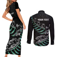 Custom New Zealand Silver Fern Rugby Couples Matching Short Sleeve Bodycon Dress and Long Sleeve Button Shirt Aotearoa Kiwi Maori Pattern LT14 - Polynesian Pride