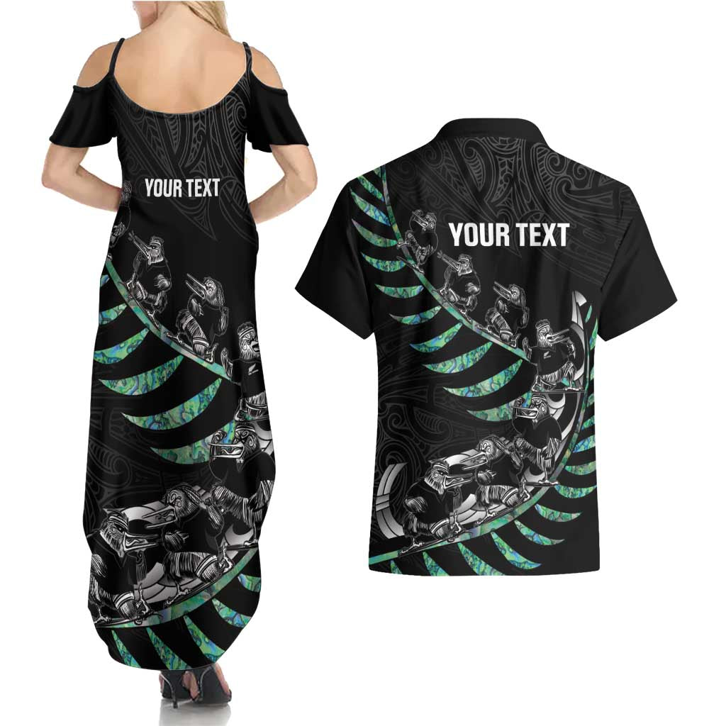 Custom New Zealand Silver Fern Rugby Couples Matching Summer Maxi Dress and Hawaiian Shirt Aotearoa Kiwi Maori Pattern LT14 - Polynesian Pride