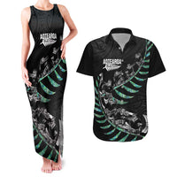 Custom New Zealand Silver Fern Rugby Couples Matching Tank Maxi Dress and Hawaiian Shirt Aotearoa Kiwi Maori Pattern LT14 Black - Polynesian Pride
