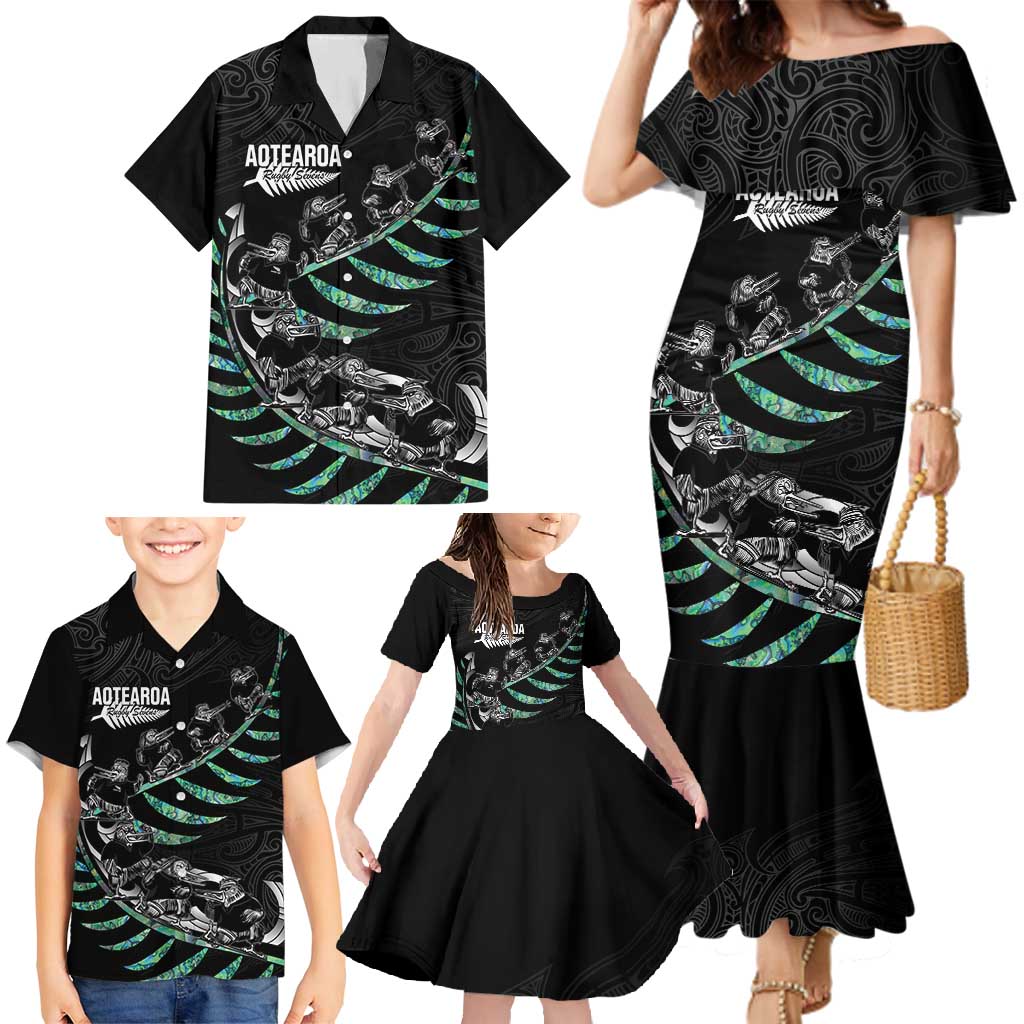 Custom New Zealand Silver Fern Rugby Family Matching Mermaid Dress and Hawaiian Shirt Aotearoa Kiwi Maori Pattern LT14 - Polynesian Pride