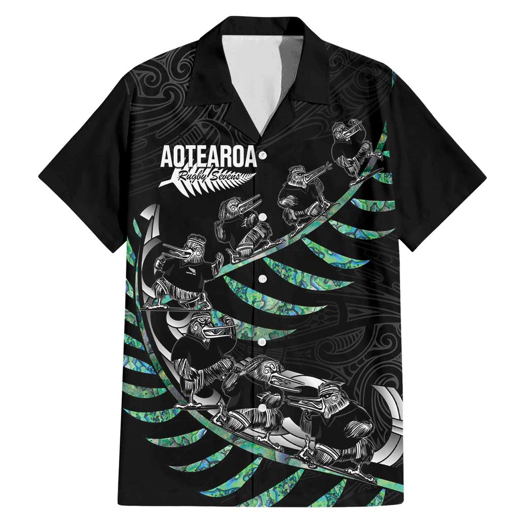 Custom New Zealand Silver Fern Rugby Family Matching Mermaid Dress and Hawaiian Shirt Aotearoa Kiwi Maori Pattern LT14 Dad's Shirt - Short Sleeve Black - Polynesian Pride