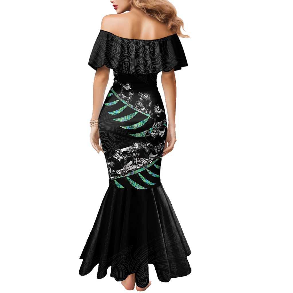 Custom New Zealand Silver Fern Rugby Family Matching Mermaid Dress and Hawaiian Shirt Aotearoa Kiwi Maori Pattern LT14 - Polynesian Pride