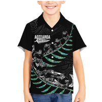 Custom New Zealand Silver Fern Rugby Family Matching Mermaid Dress and Hawaiian Shirt Aotearoa Kiwi Maori Pattern LT14 Son's Shirt Black - Polynesian Pride