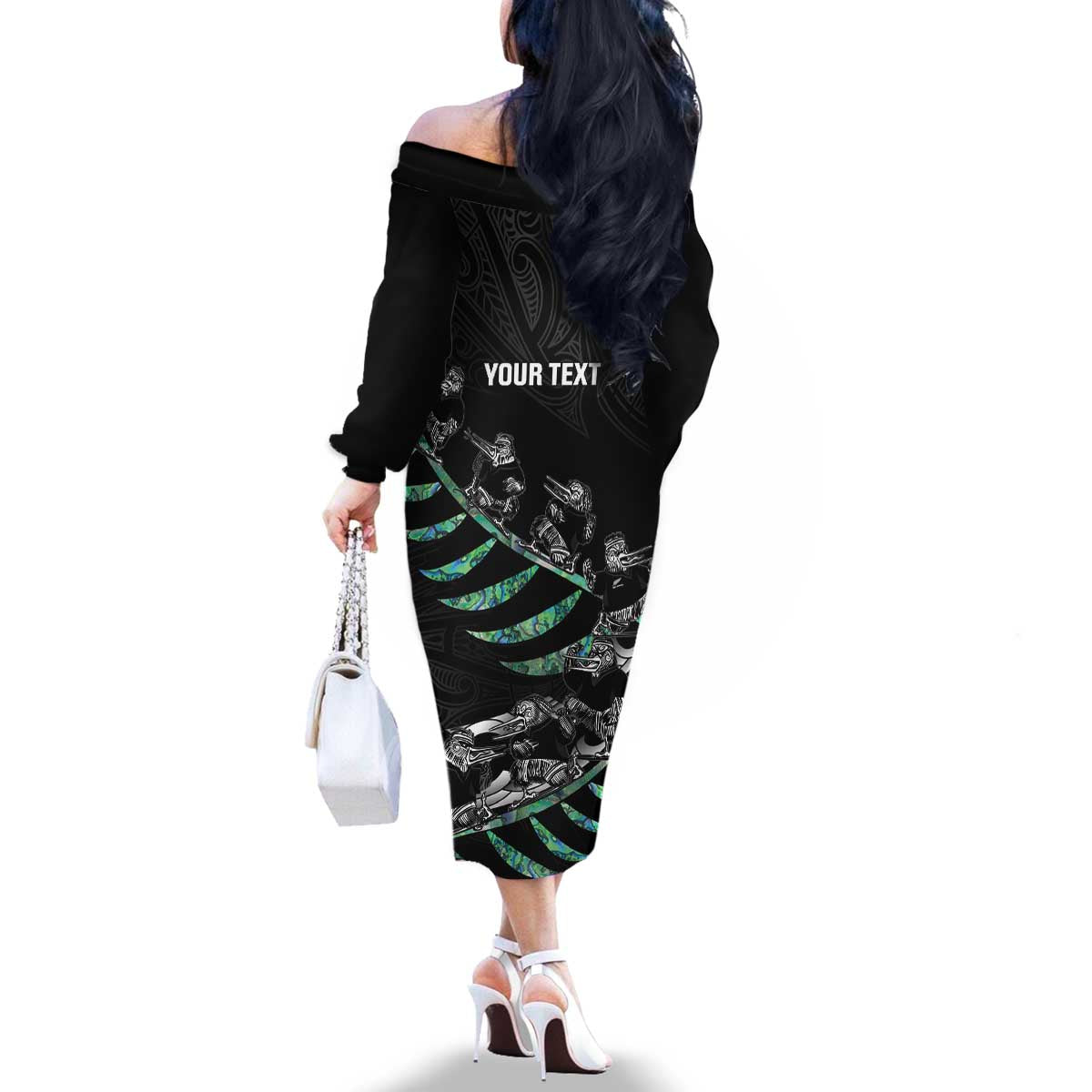 Custom New Zealand Silver Fern Rugby Family Matching Off The Shoulder Long Sleeve Dress and Hawaiian Shirt Aotearoa Kiwi Maori Pattern LT14 - Polynesian Pride