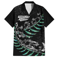 Custom New Zealand Silver Fern Rugby Family Matching Off Shoulder Maxi Dress and Hawaiian Shirt Aotearoa Kiwi Maori Pattern LT14 Dad's Shirt - Short Sleeve Black - Polynesian Pride