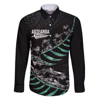 Custom New Zealand Silver Fern Rugby Family Matching Off Shoulder Maxi Dress and Hawaiian Shirt Aotearoa Kiwi Maori Pattern LT14 Dad's Shirt - Long Sleeve Black - Polynesian Pride